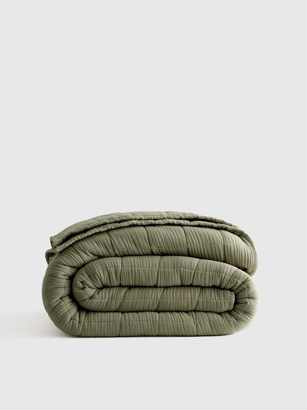 NWT QUINCE Organic Cotton Gauze Box Quilt Full/Queen Olive 4972